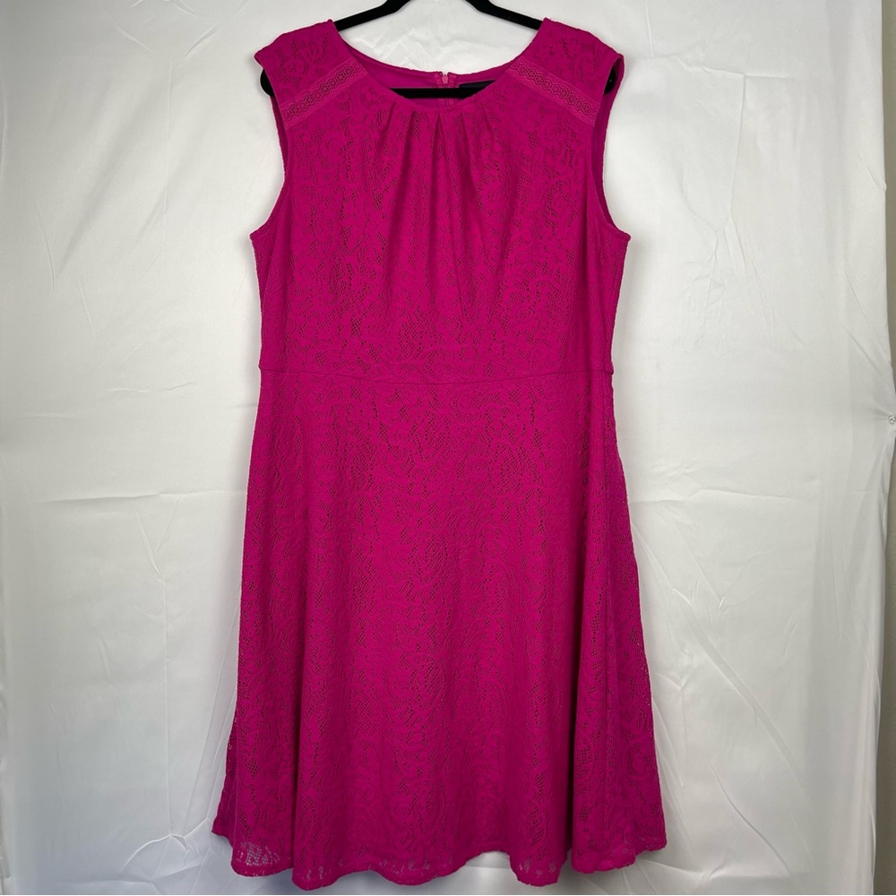 Liz Claiborne Hot Pink Sleeveless Floral Lace Career Mini Dress Women’s Size 18